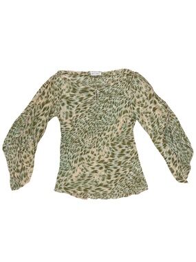 Y2k Kaelyn-Max Olive Open Bell-Sleeve Blouse